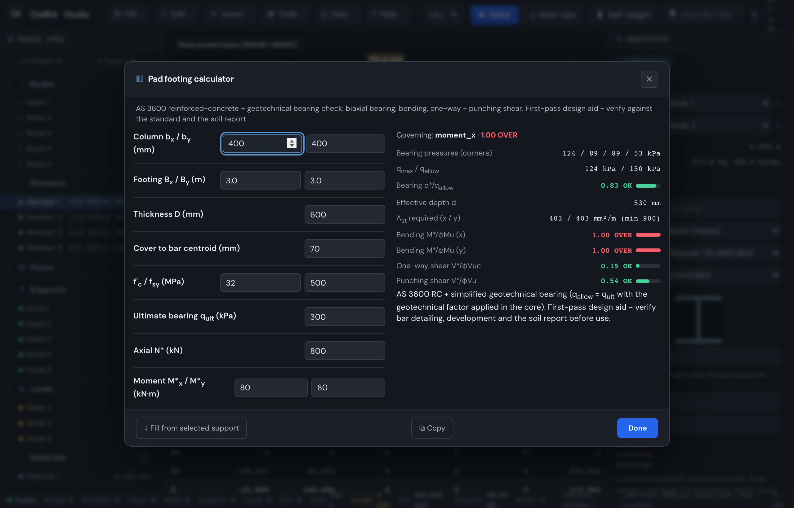 The pad footing calculator