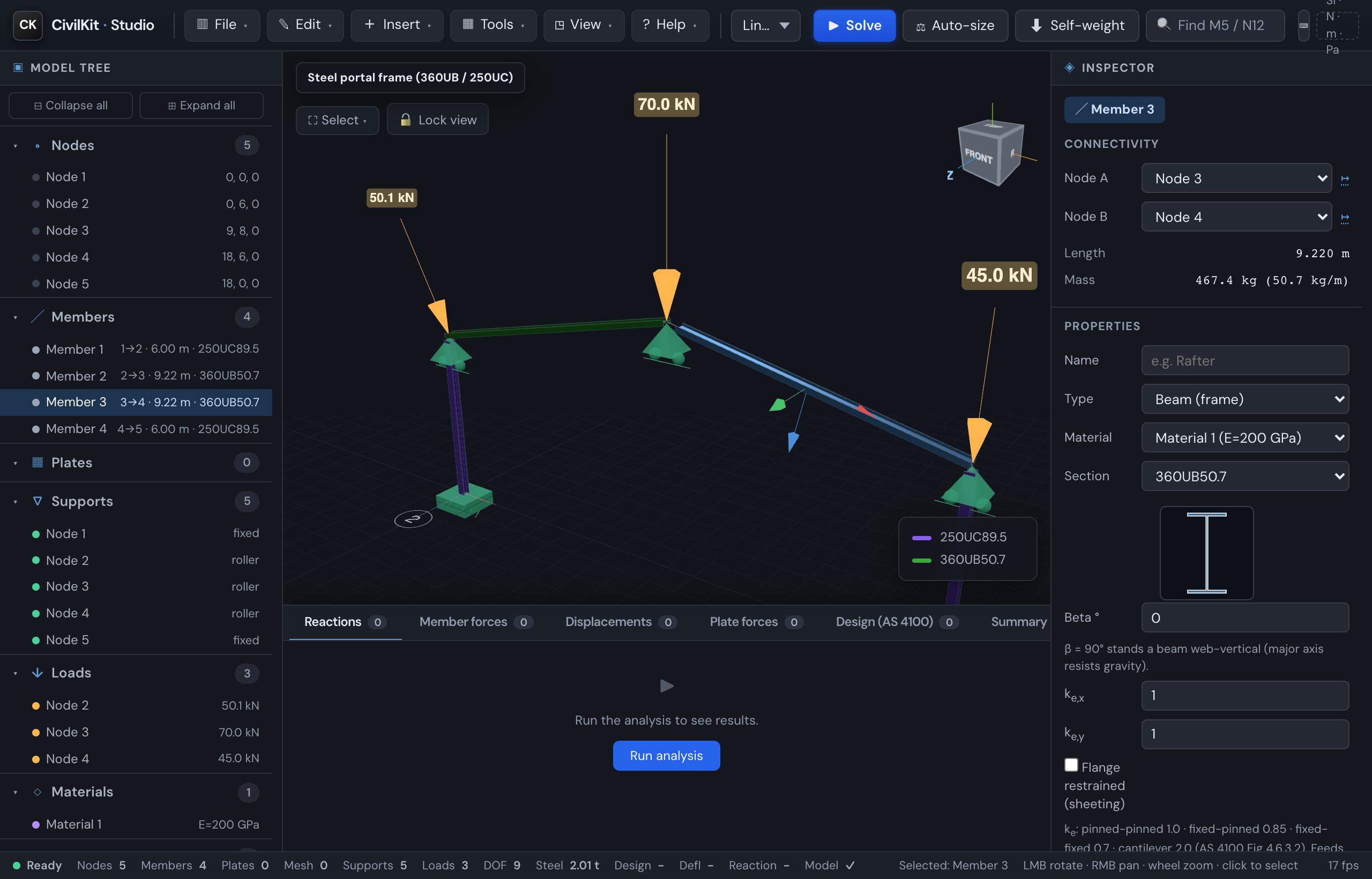 A member's orientation: the beta angle and section in the inspector