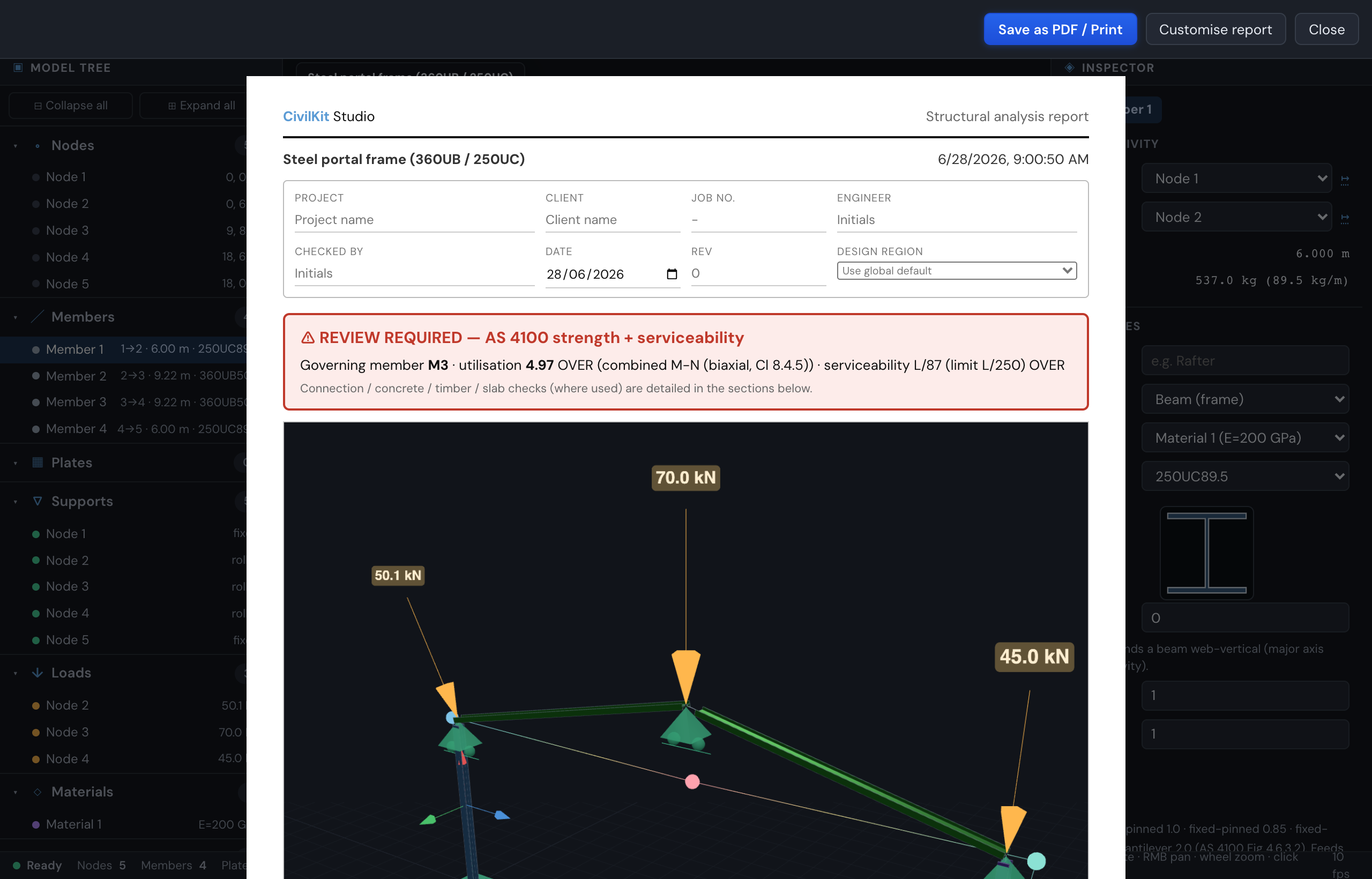 The generated calculation report