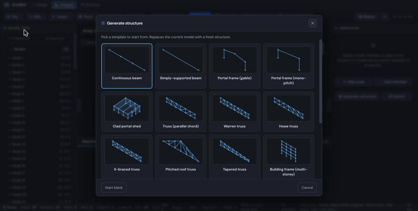 Generate structure dialog